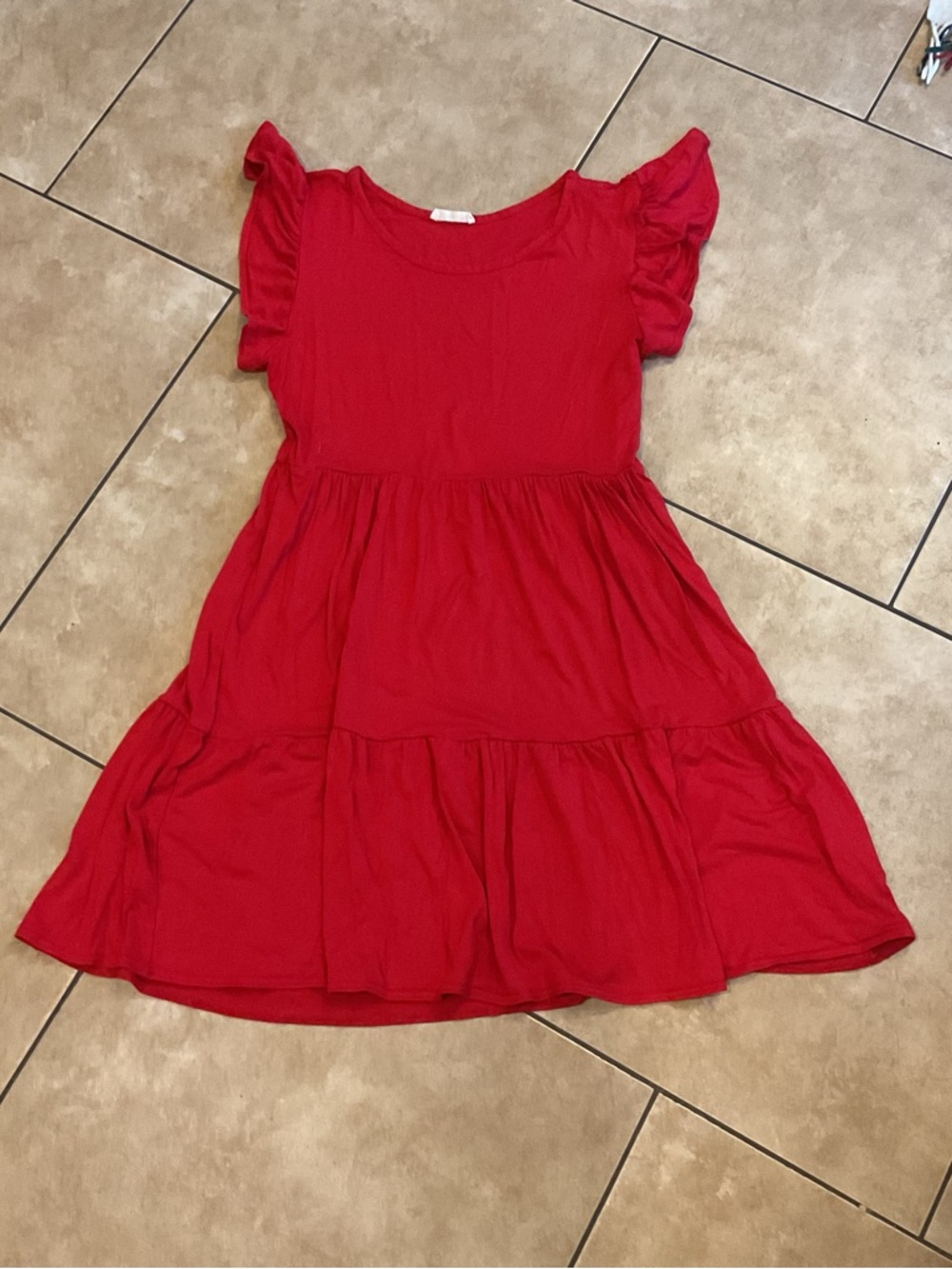 Olivia Rae Red Ruffle Sleeve Tiered Dress